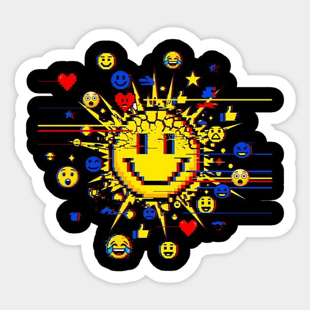 Glitched Emoji Explosion – Social Media Overload Sun Sticker by Designed By Marty